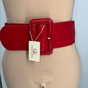 Grace Karin Red Patent Wise Stretchy Statement Belt